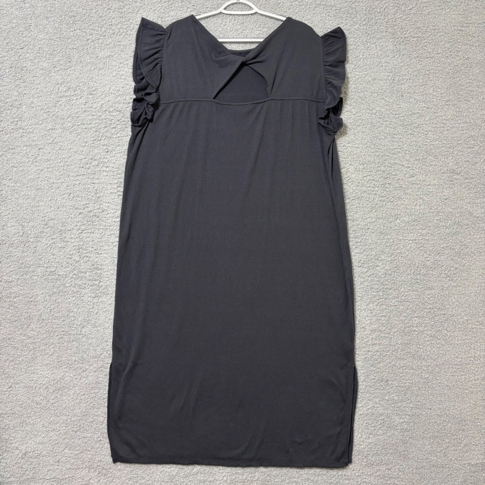 Casual Ruffle Sleeve Dress Charcoal Gray Side Slit Midi Petite Plus XXL - Picture 6 of 10